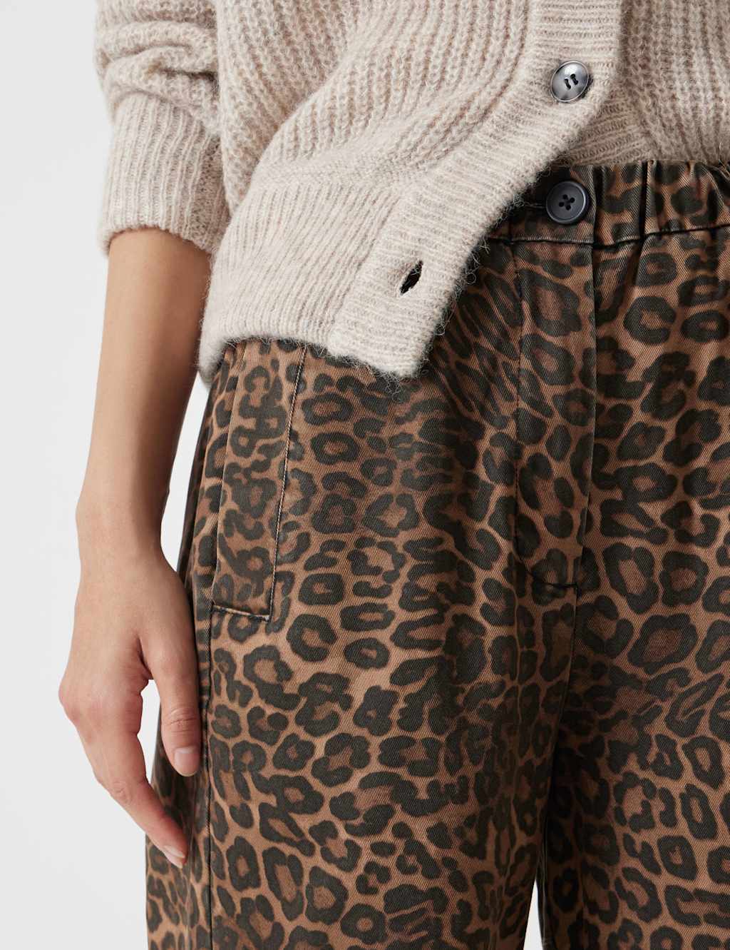 Pure Cotton Leopard Print Barrel Leg Trousers 4 of 5