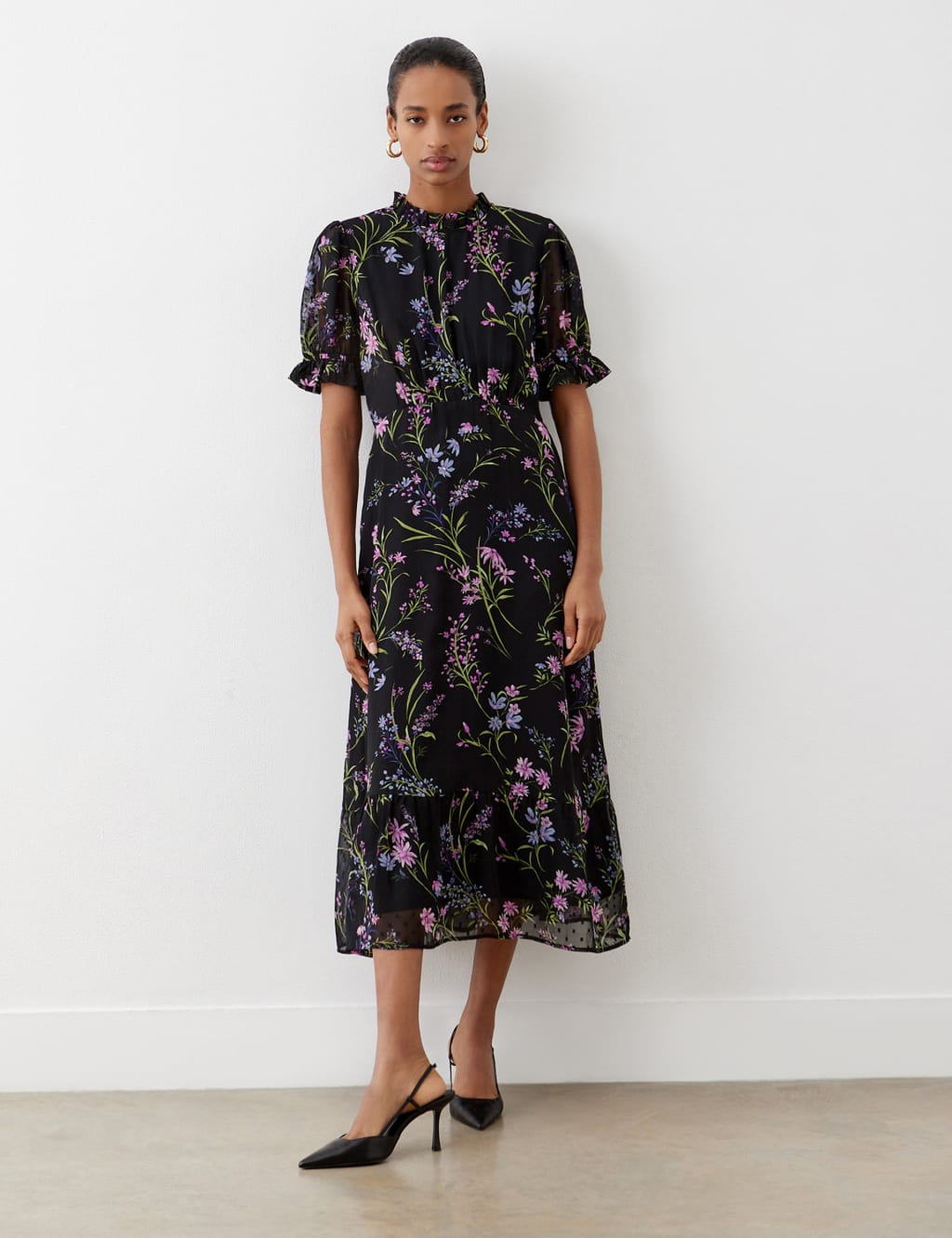 Floral Frill Sleeve Midi Tea Dress 2 of 4
