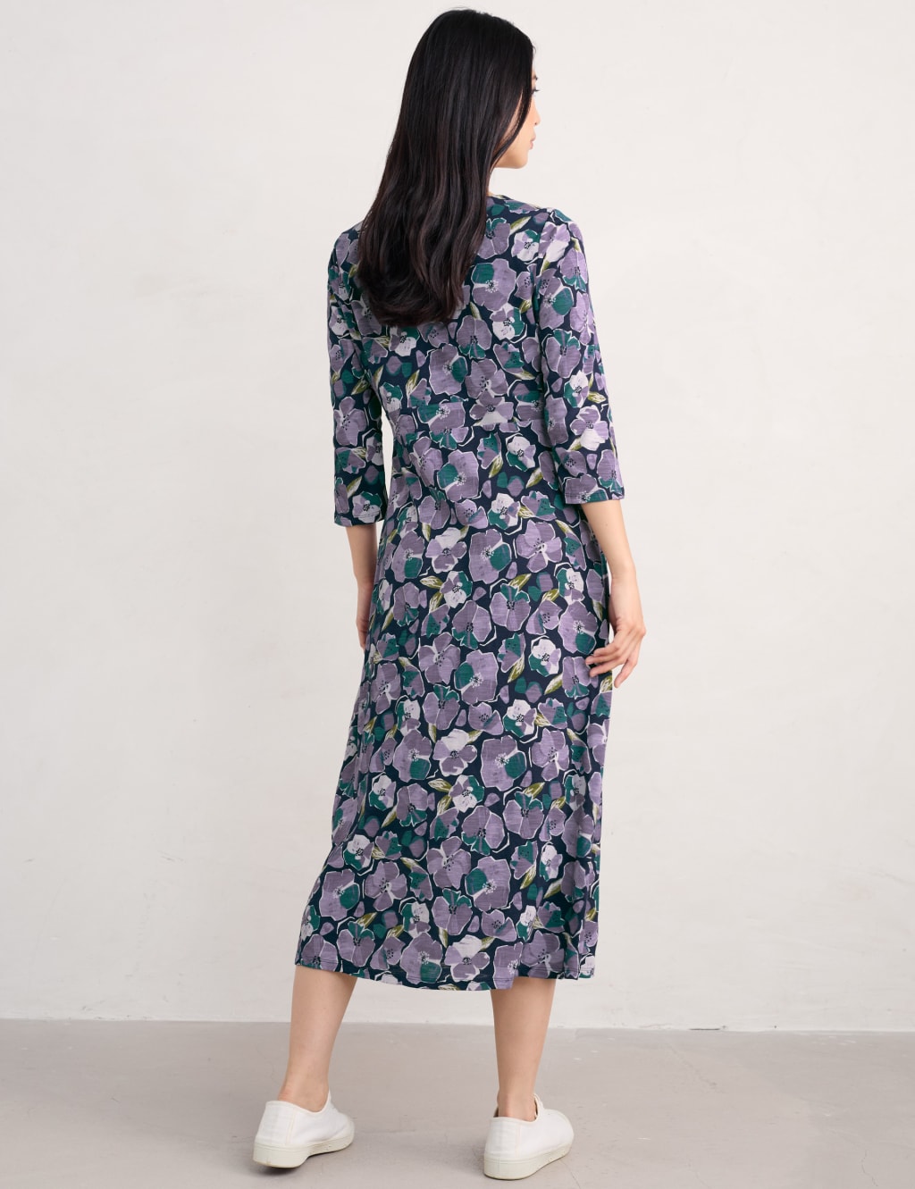 Pure Cotton Floral V-Neck Midi Wrap Dress 4 of 4