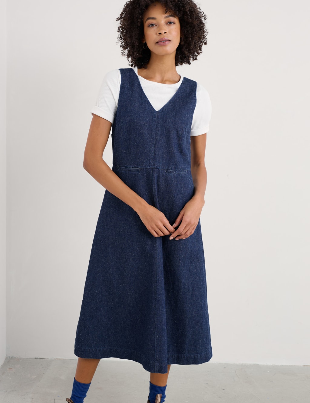 Denim V-Neck Midi Shift Dress 3 of 4