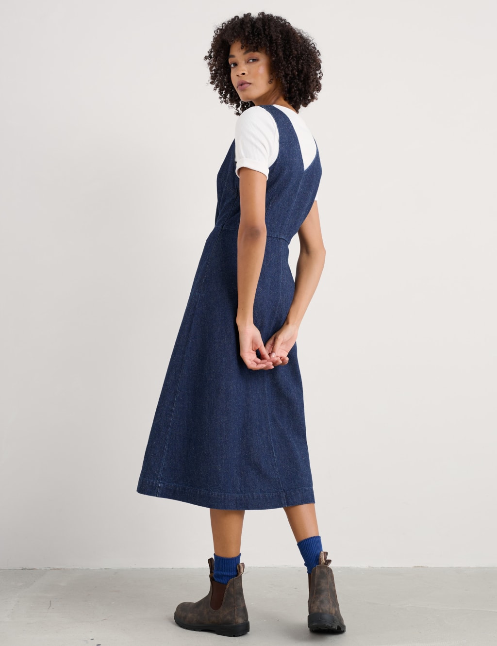 Denim V-Neck Midi Shift Dress 4 of 4