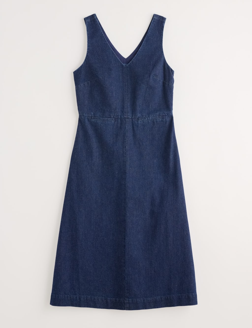 Denim V-Neck Midi Shift Dress 2 of 4