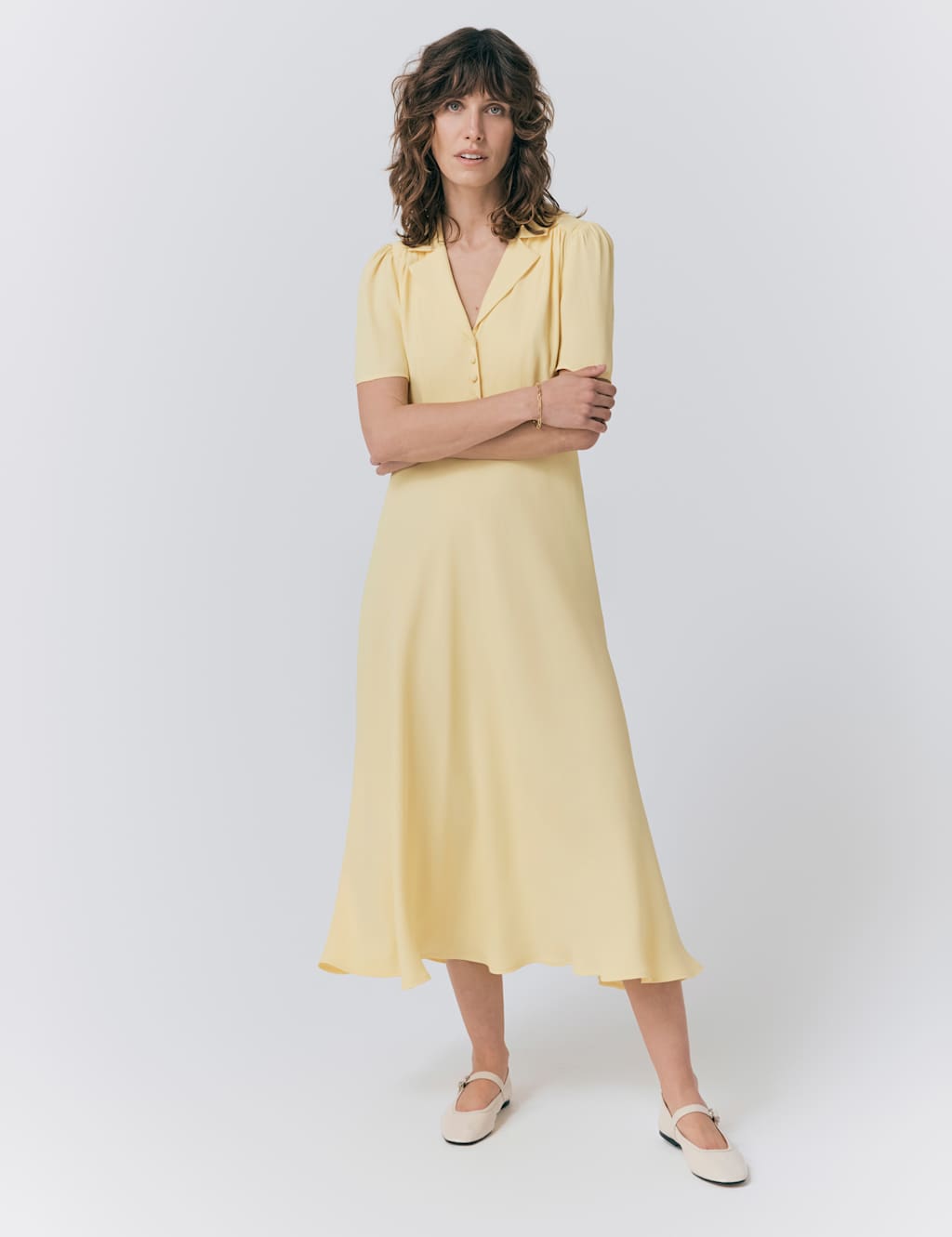Crepe Button Detail Midi Shirt Dress 1 of 4