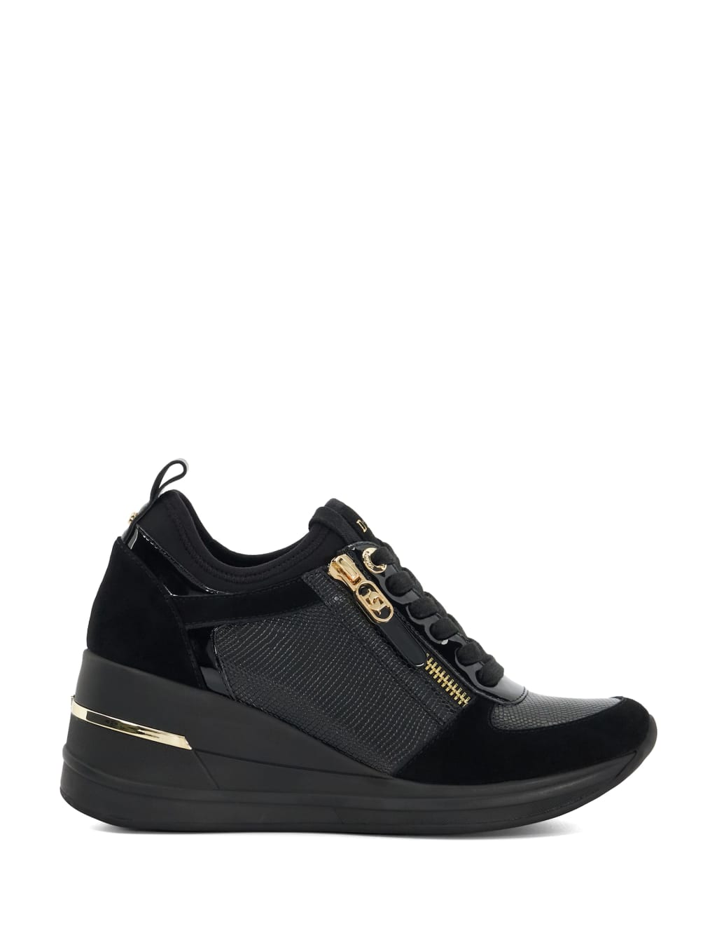 Leather Lace Up Suede Panel Wedge Trainers 1 of 4