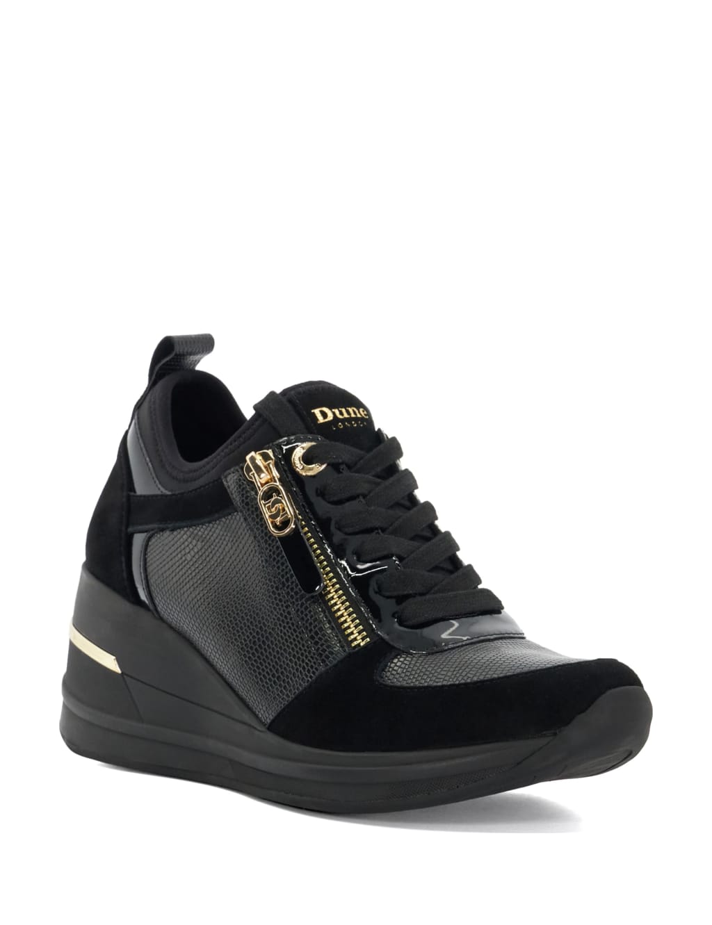 Black leather wedge trainers outlet