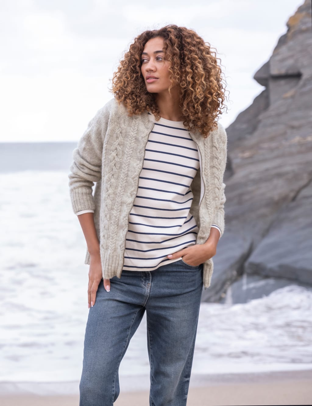 Pure Wool Cable Knit Zip Up Cardigan Celtic Co. M S