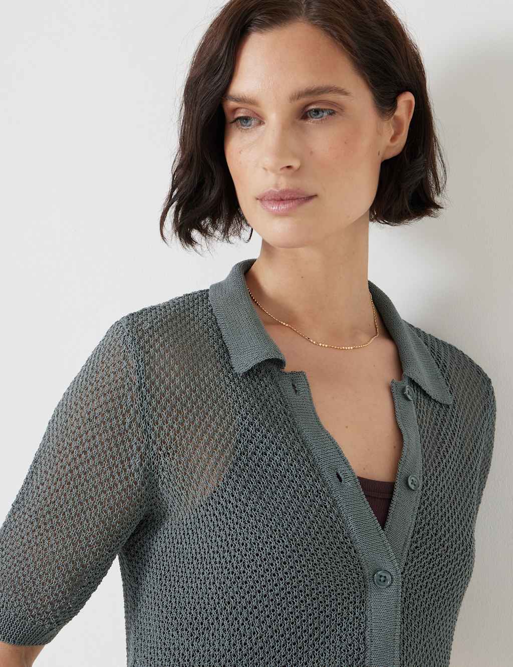 Cotton Rich Textured Collared Knitted Top 3 of 5