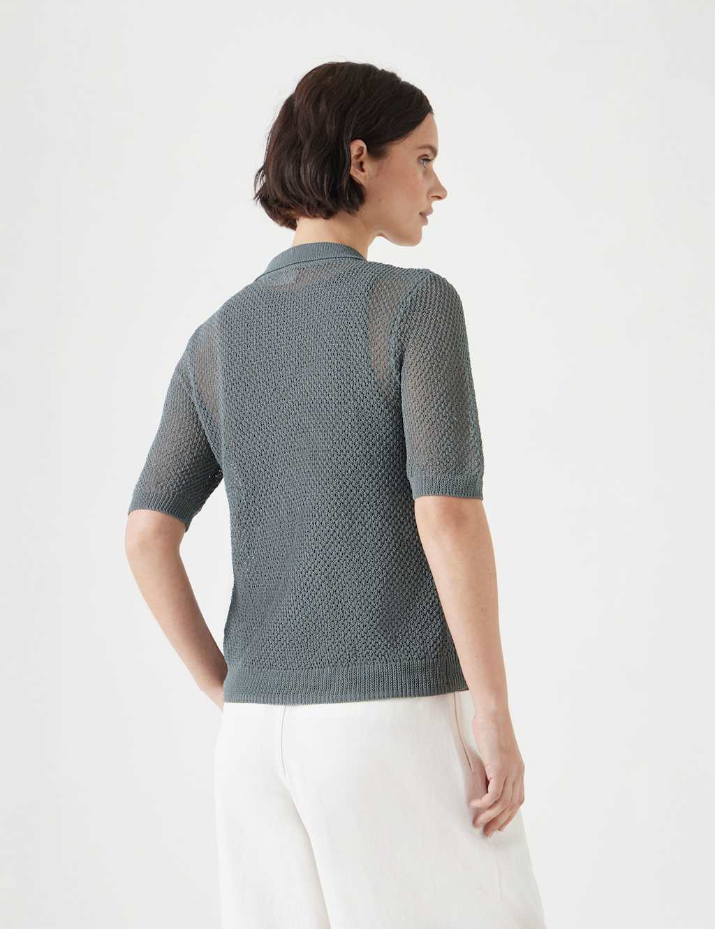 Cotton Rich Textured Collared Knitted Top 4 of 5
