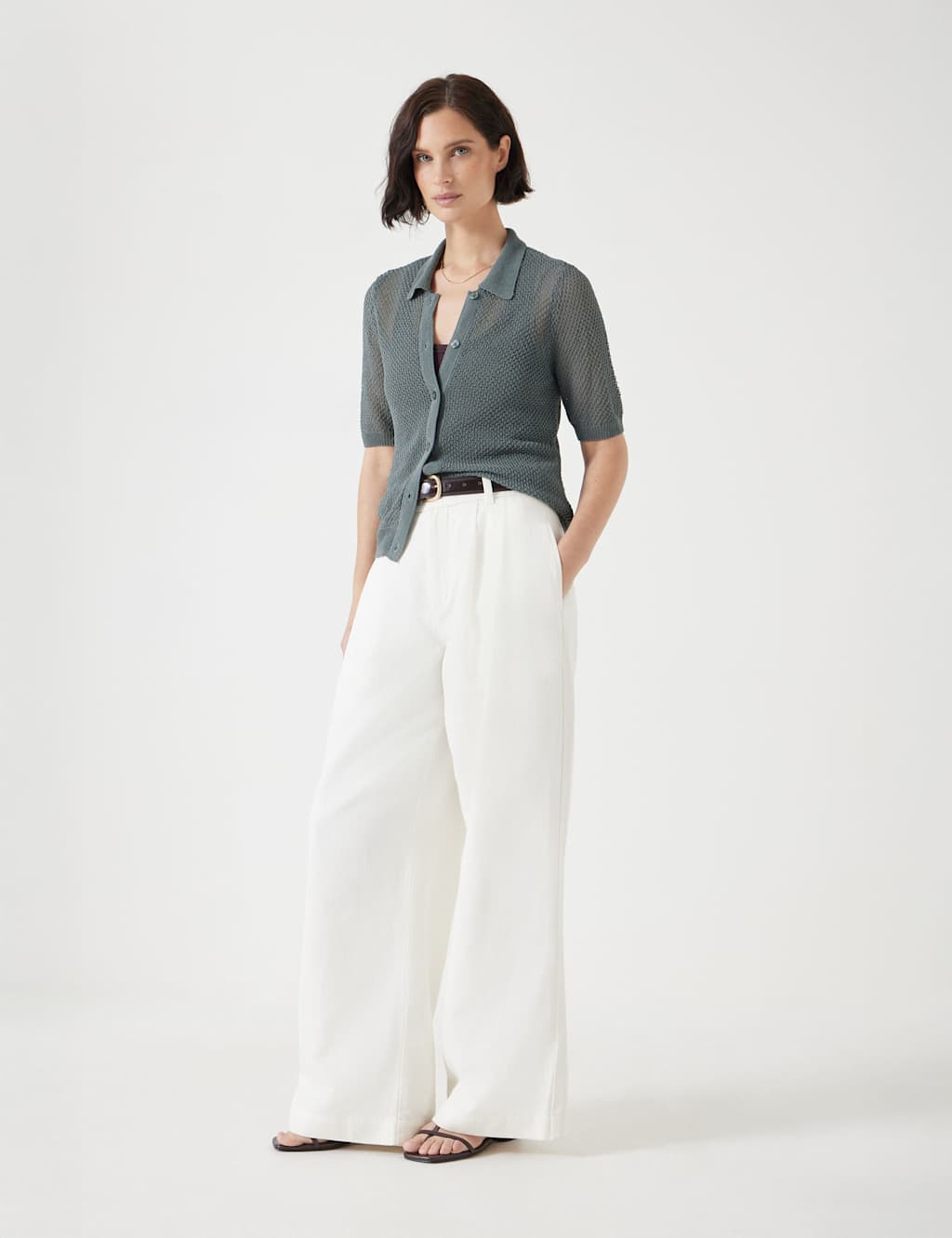 Cotton Rich Textured Collared Knitted Top 5 of 5