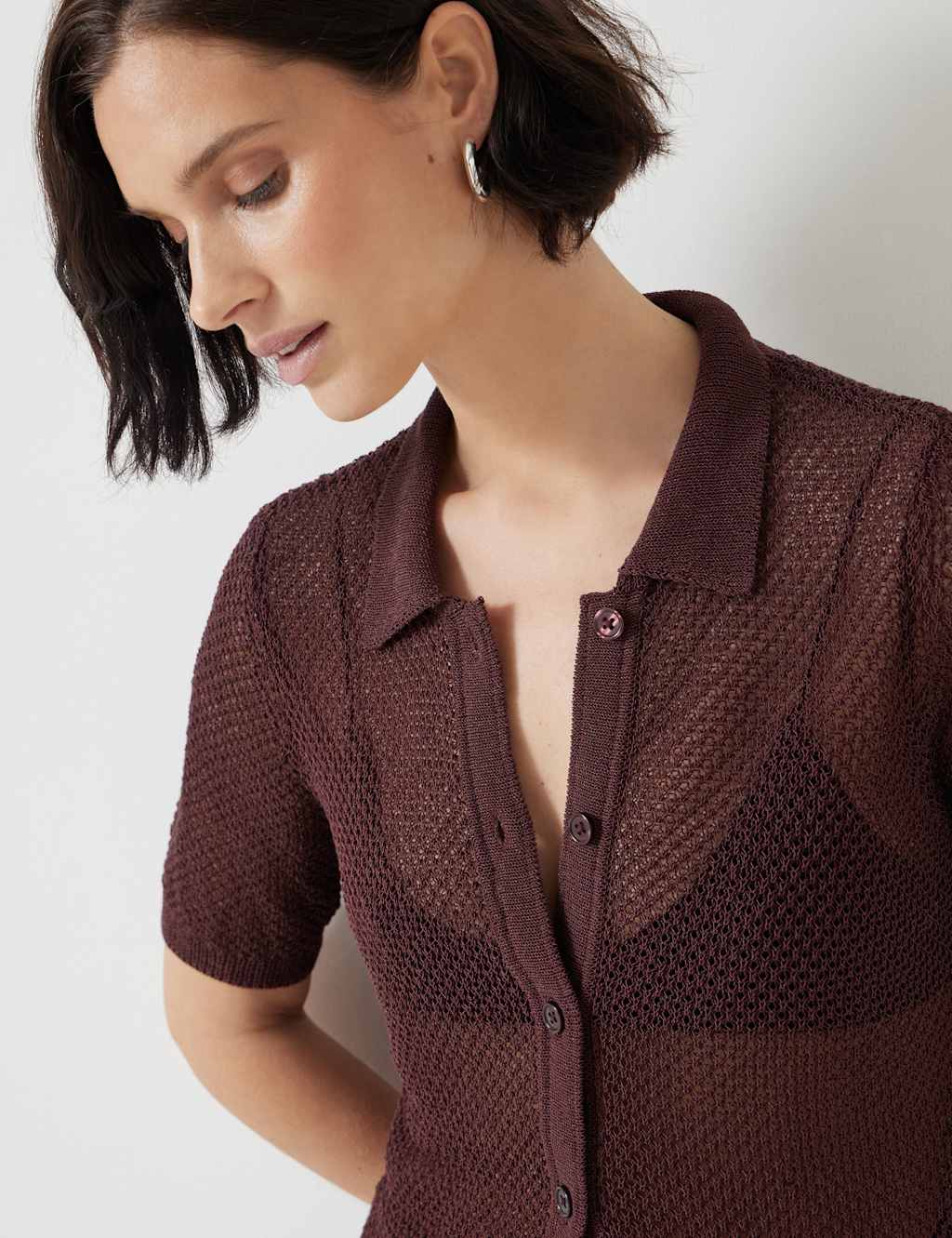 Cotton Rich Textured Collared Knitted Top 4 of 5