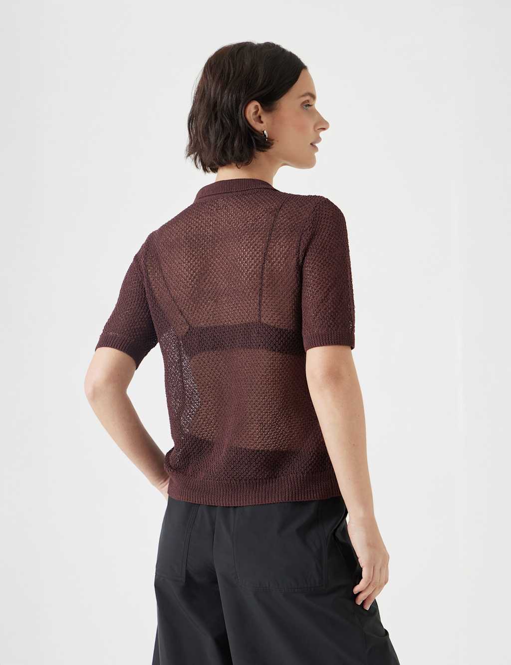 Cotton Rich Textured Collared Knitted Top 5 of 5