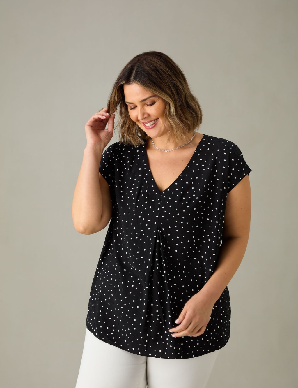Polka dot v neck top discount