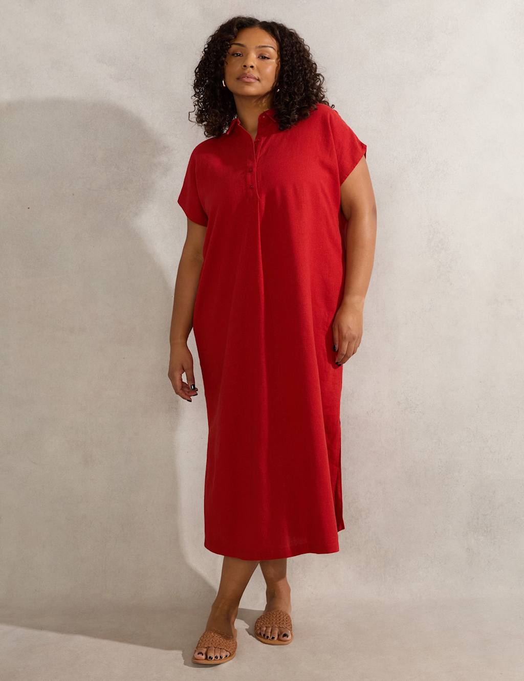 Linen Blend Midi Shirt Dress 3 of 5