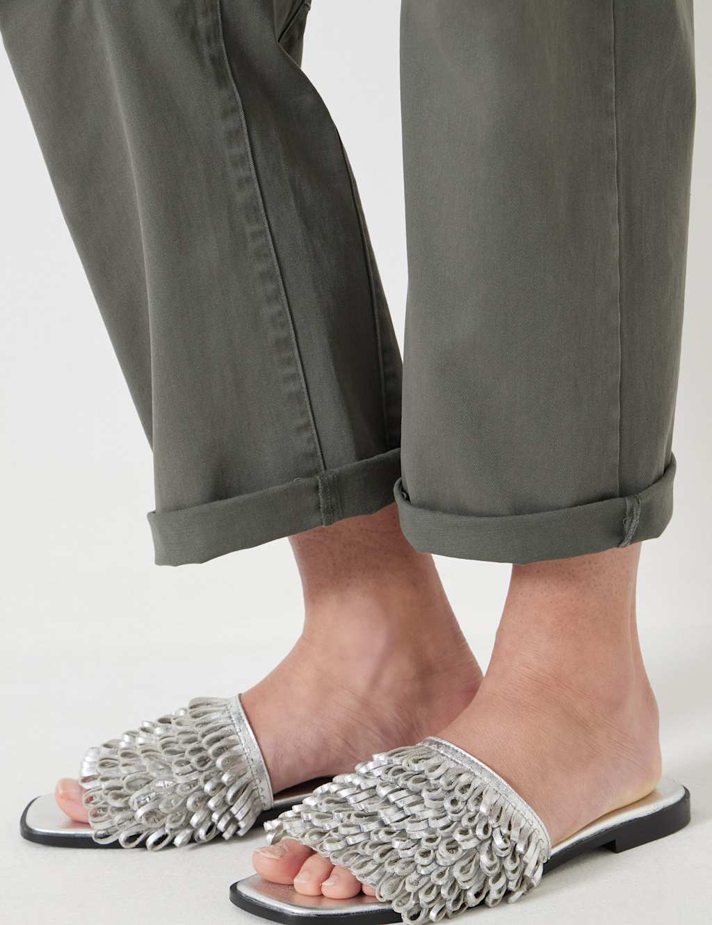 Leather Fringed Flat Square Toe Sliders 4 of 5