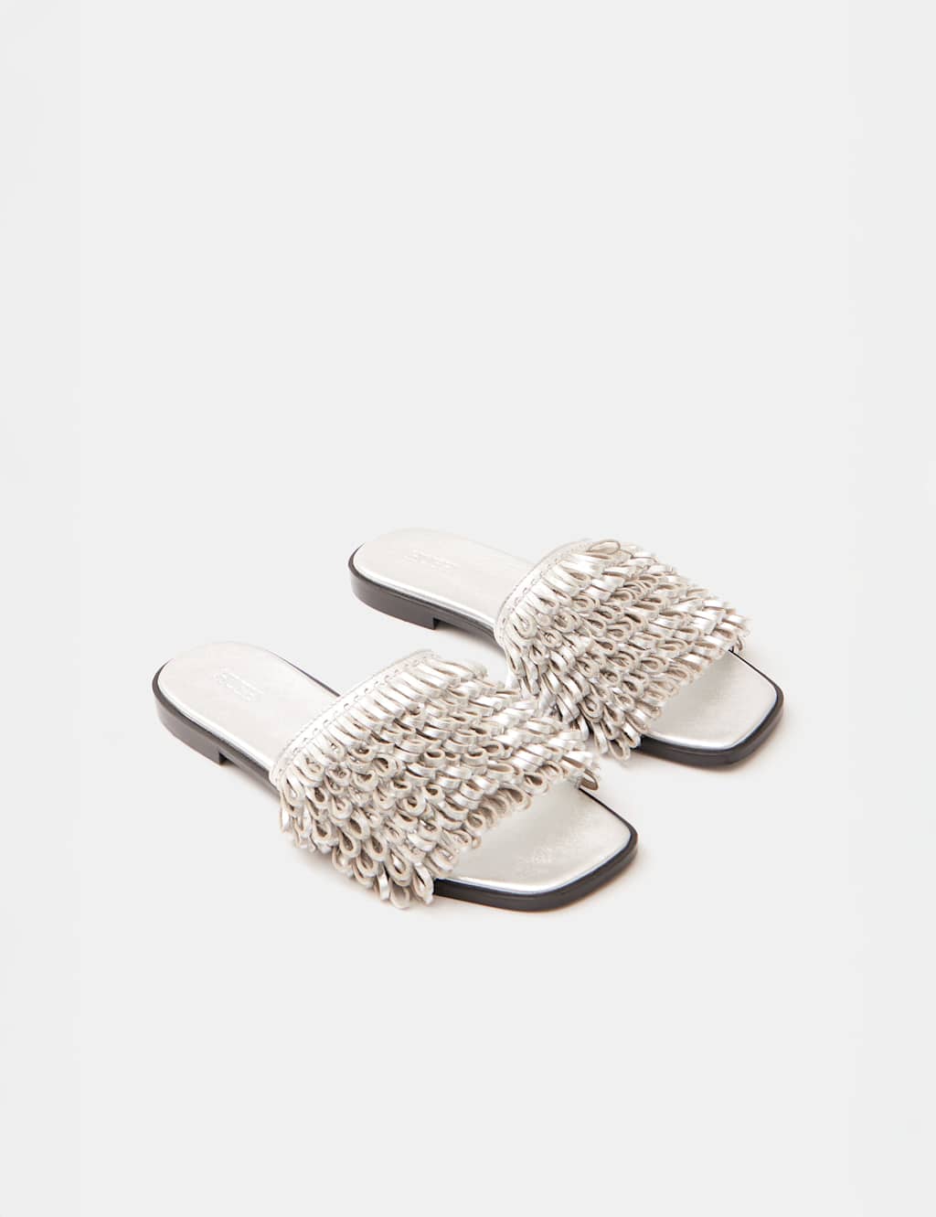 Leather Fringed Flat Square Toe Sliders 5 of 5
