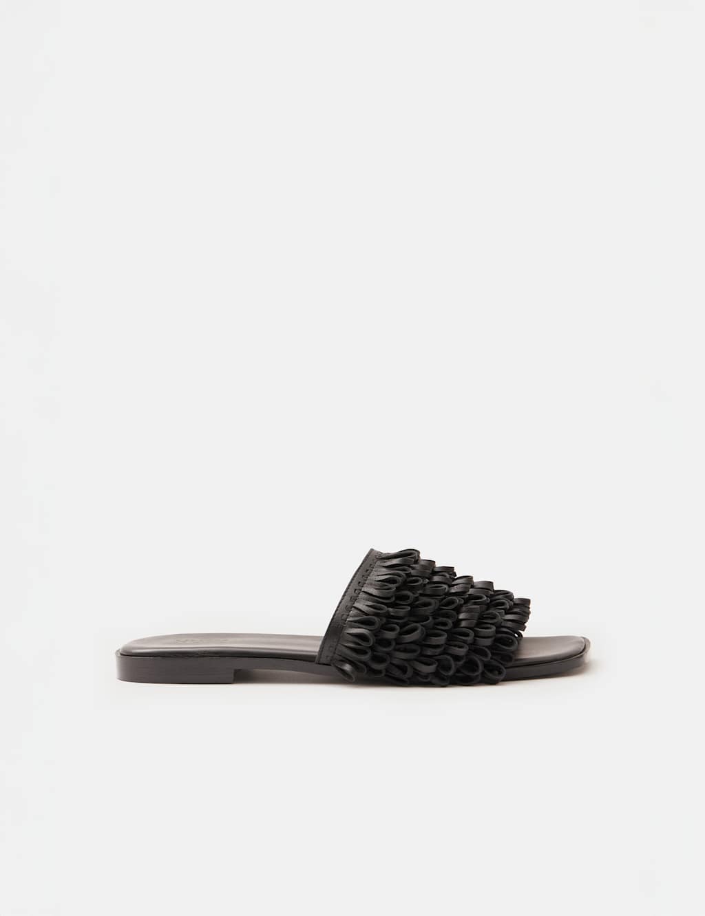 Leather Fringed Flat Square Toe Sliders 1 of 5
