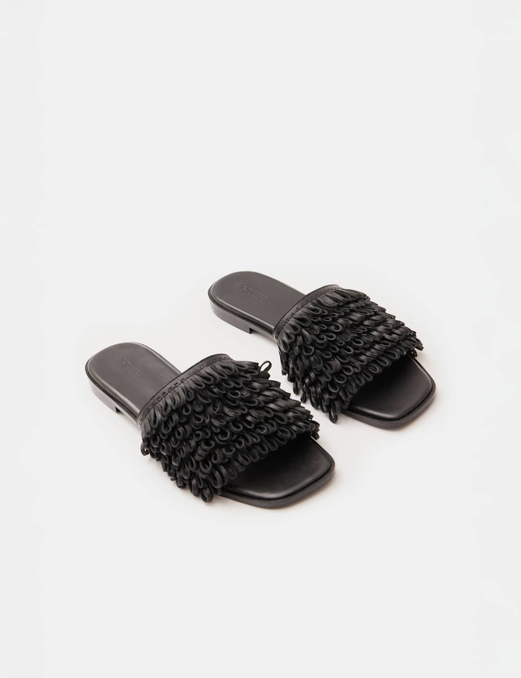 Leather Fringed Flat Square Toe Sliders 3 of 5