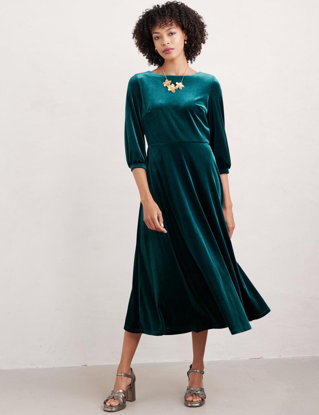 Velvet Round Neck Midi Skater Dress 1 of 5