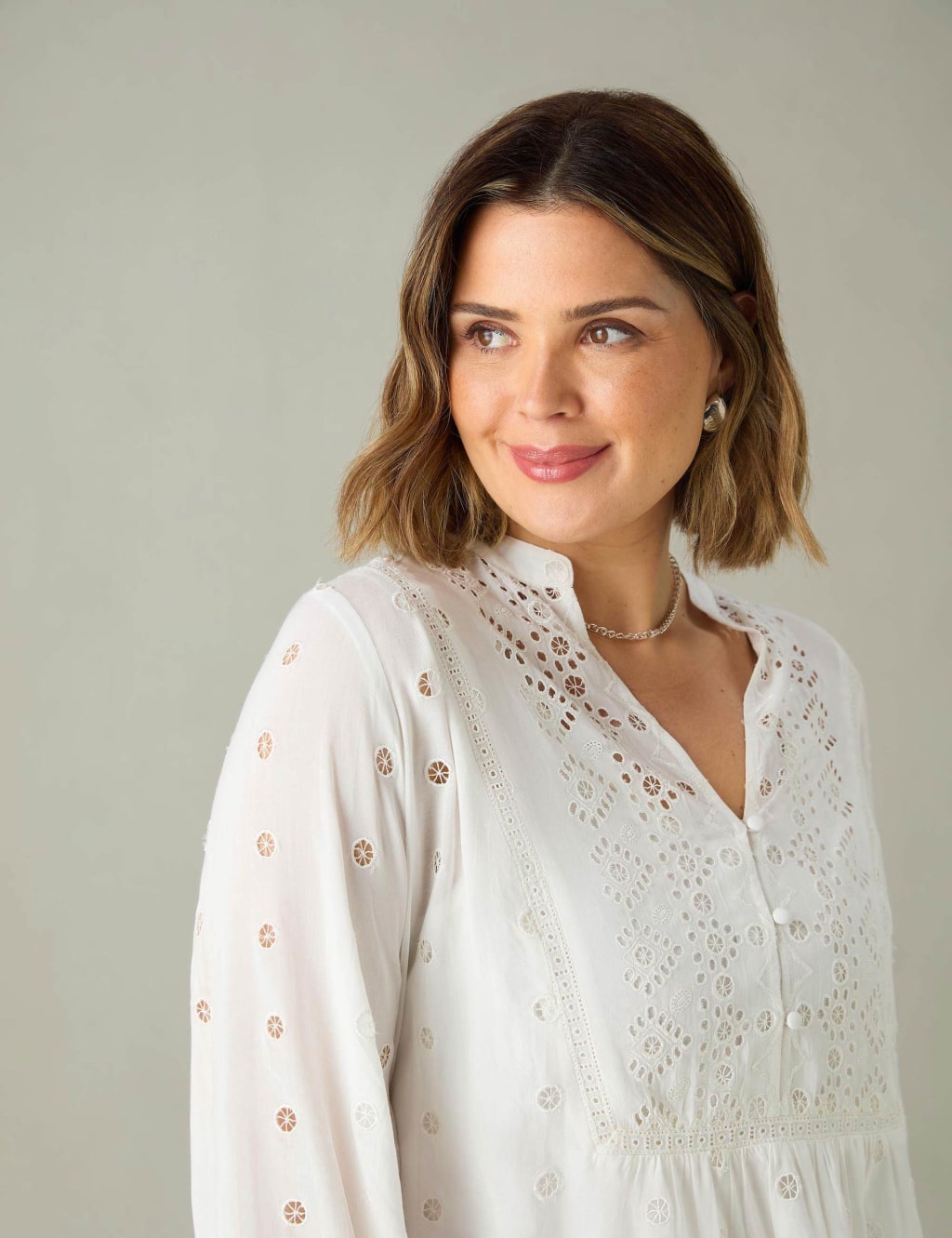 Broderie Embroidered Notch Neck Blouse