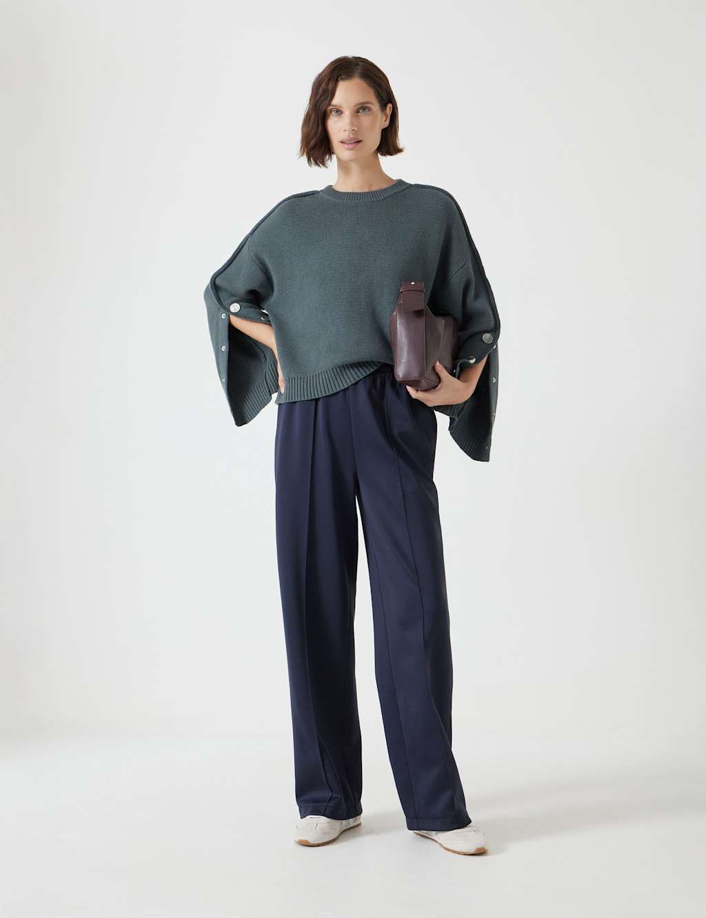 Cotton Rich Crew Neck Popper Sleeve Jumper 5 of 5