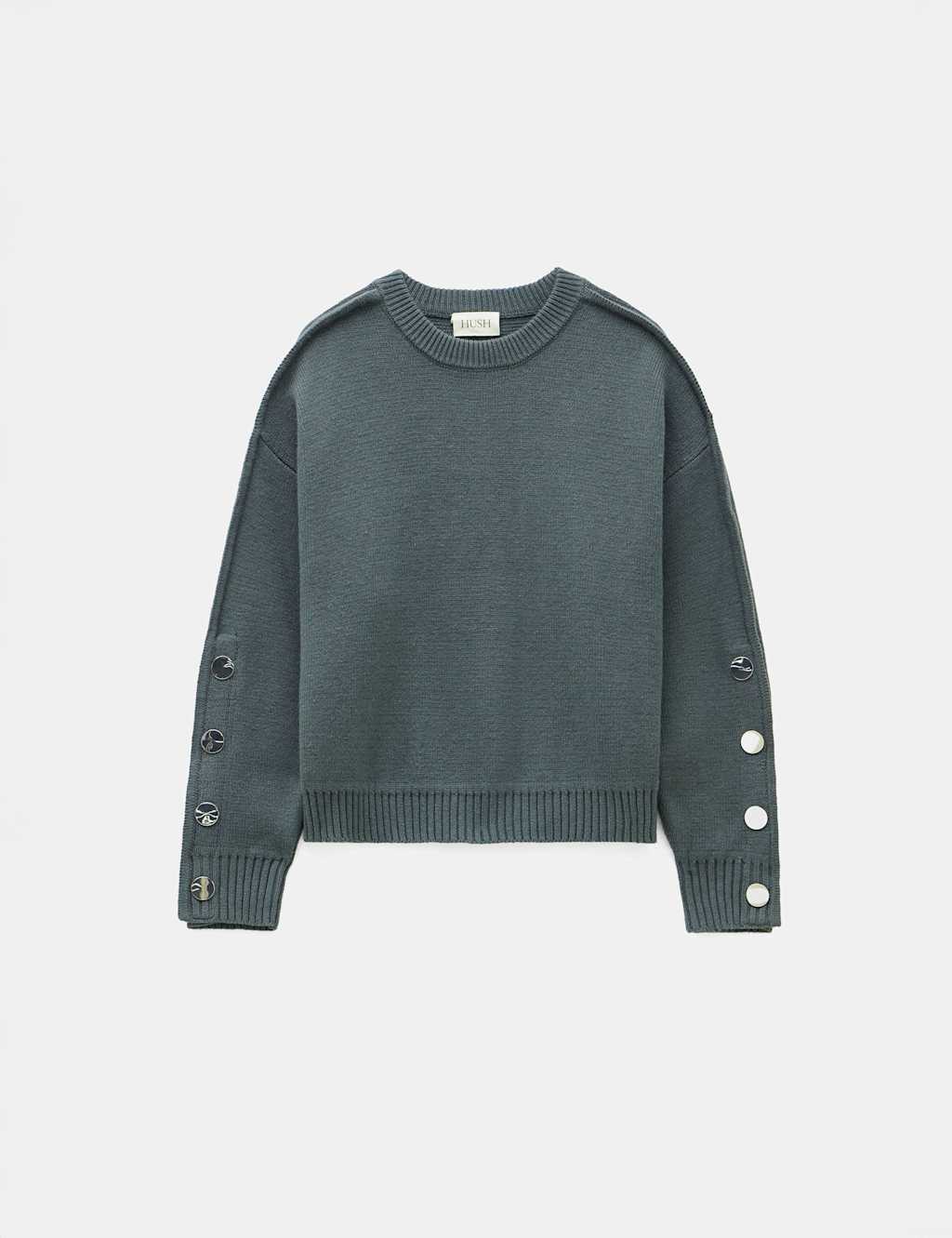 Cotton Rich Crew Neck Popper Sleeve Jumper 2 of 5