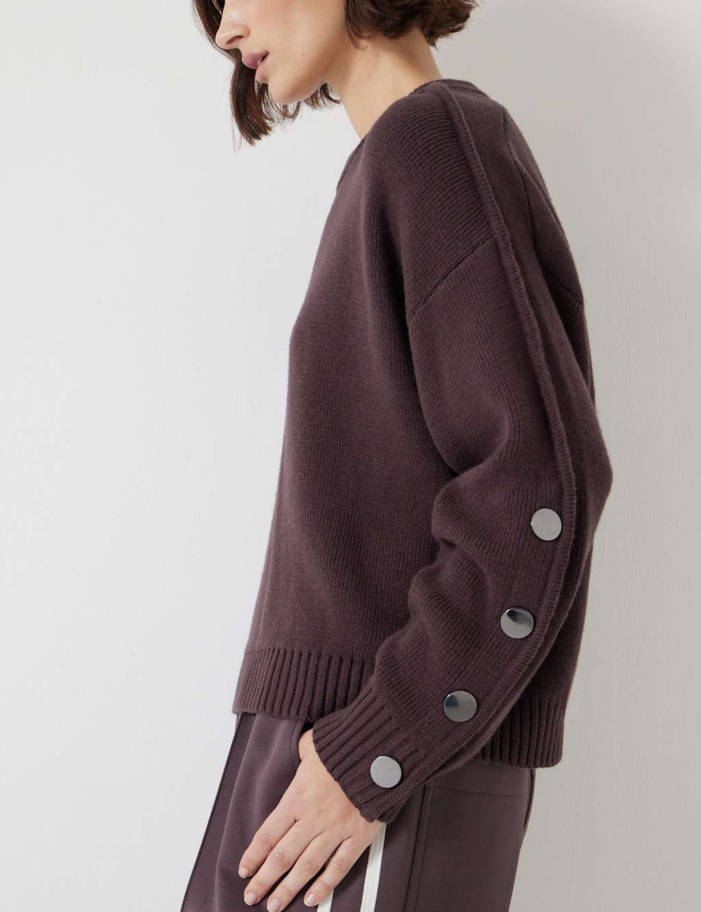 Cotton Rich Crew Neck Popper Sleeve Jumper 3 of 6