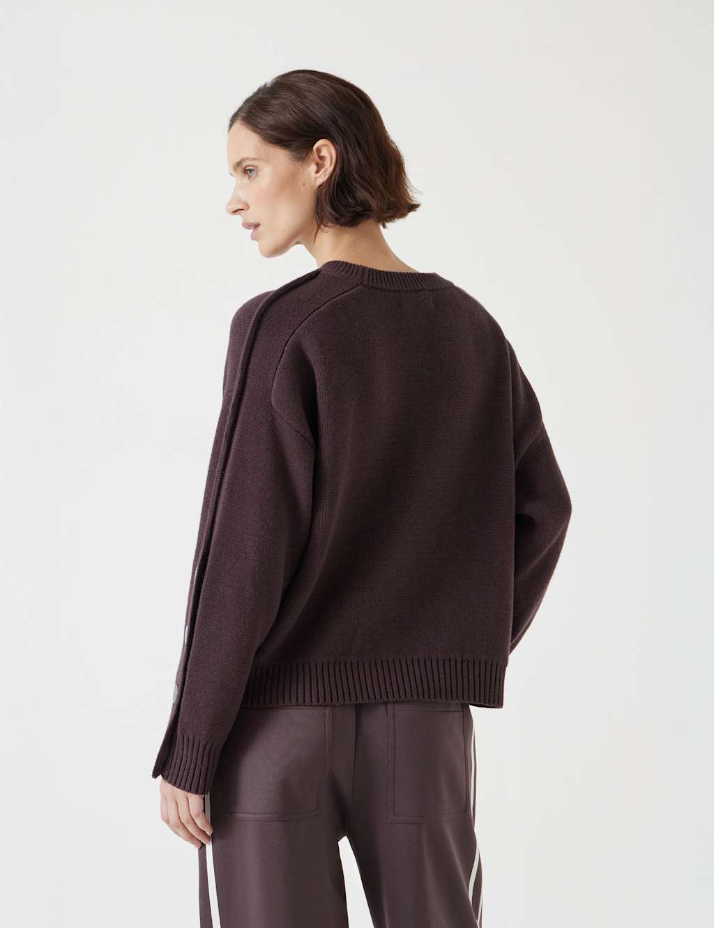 Cotton Rich Crew Neck Popper Sleeve Jumper 4 of 6
