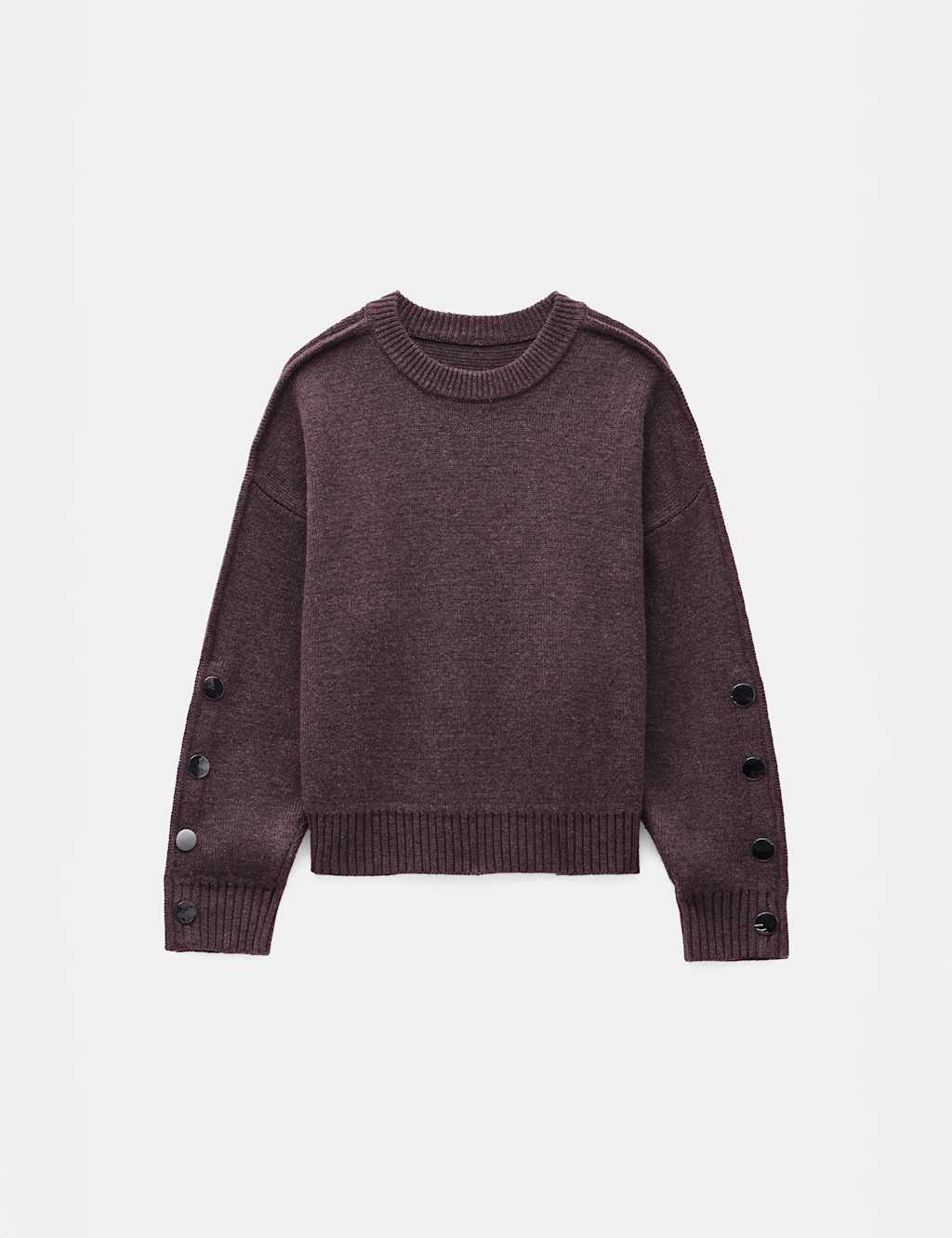 Cotton Rich Crew Neck Popper Sleeve Jumper 2 of 6
