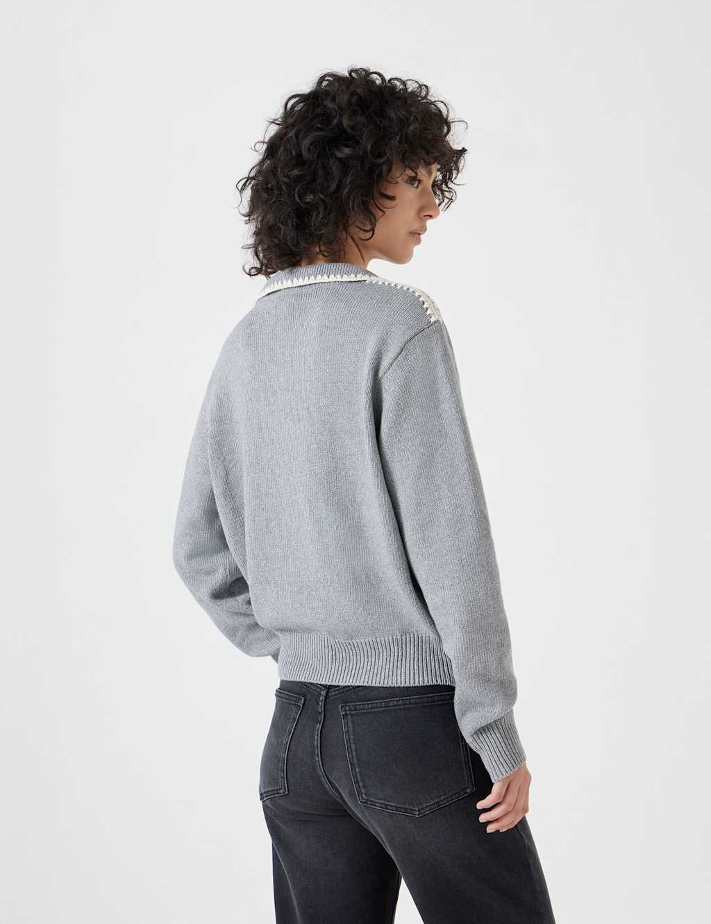 Pure Cotton Textured Collared Jumper 4 of 5