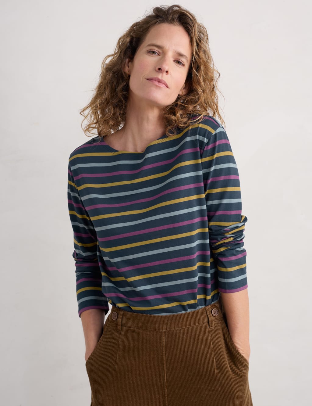 Pure Cotton Striped Slash Neck Top 1 of 4