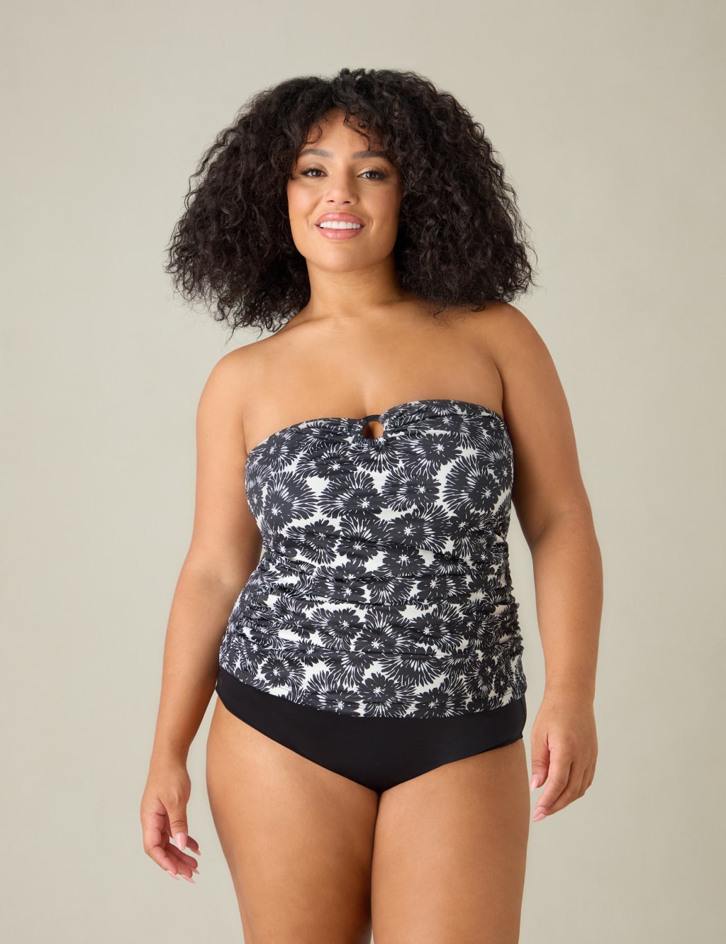 Leaf Print Padded Bandeau Tankini Top Live Unlimited London M S