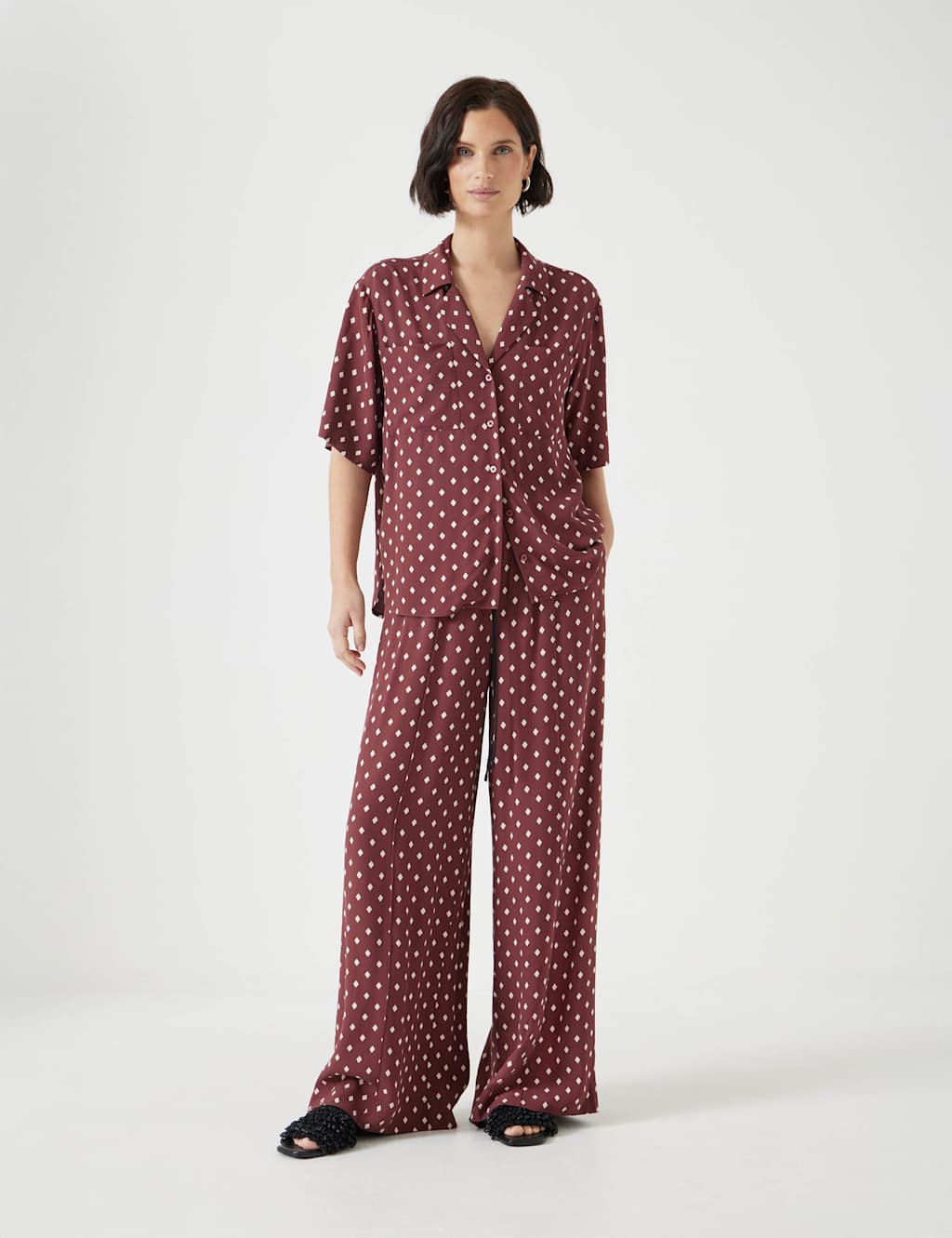 Geometric Print Drawstring Wide Leg Trousers 3 of 4