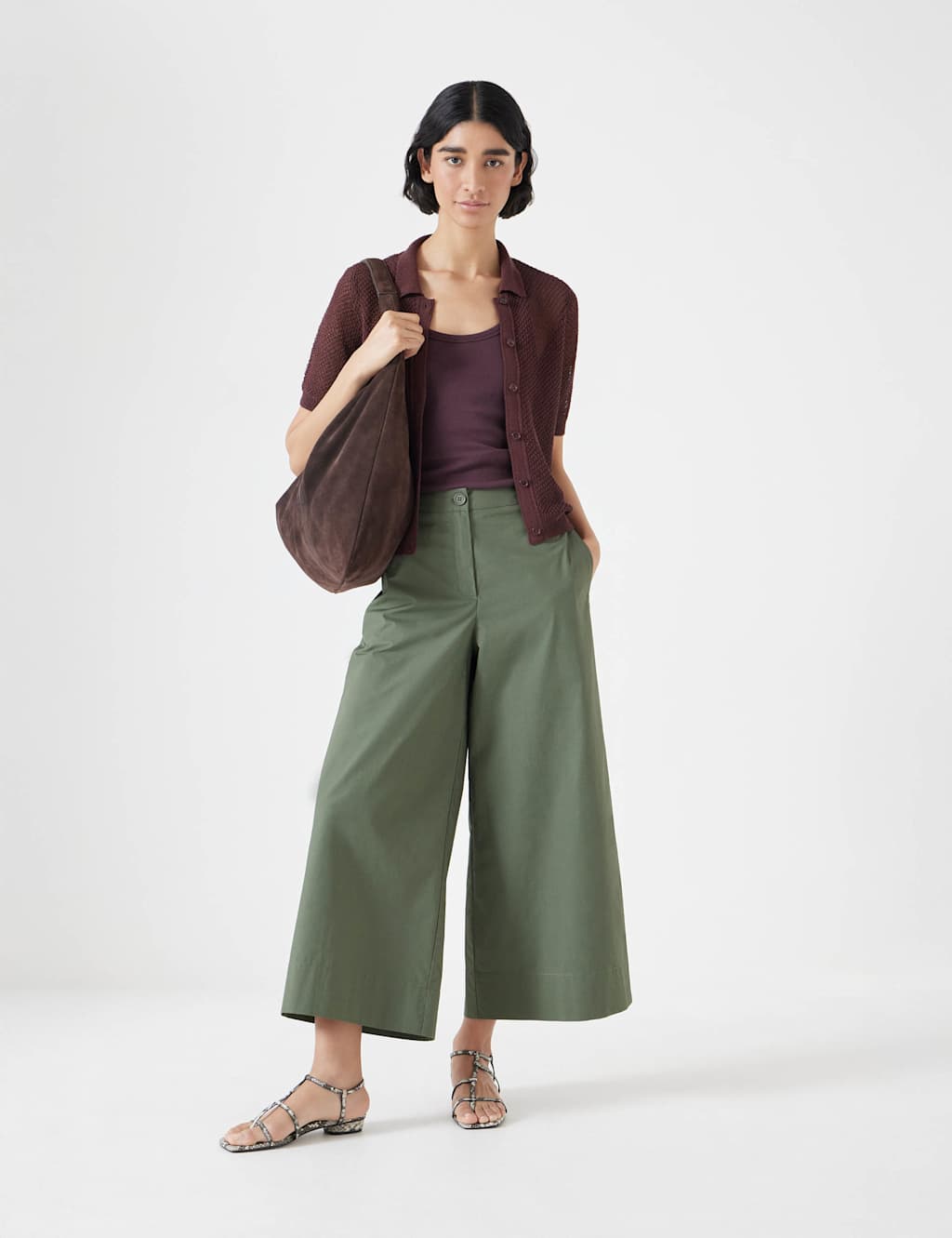 Pure Cotton Wide Leg Cropped Chinos 3 of 5