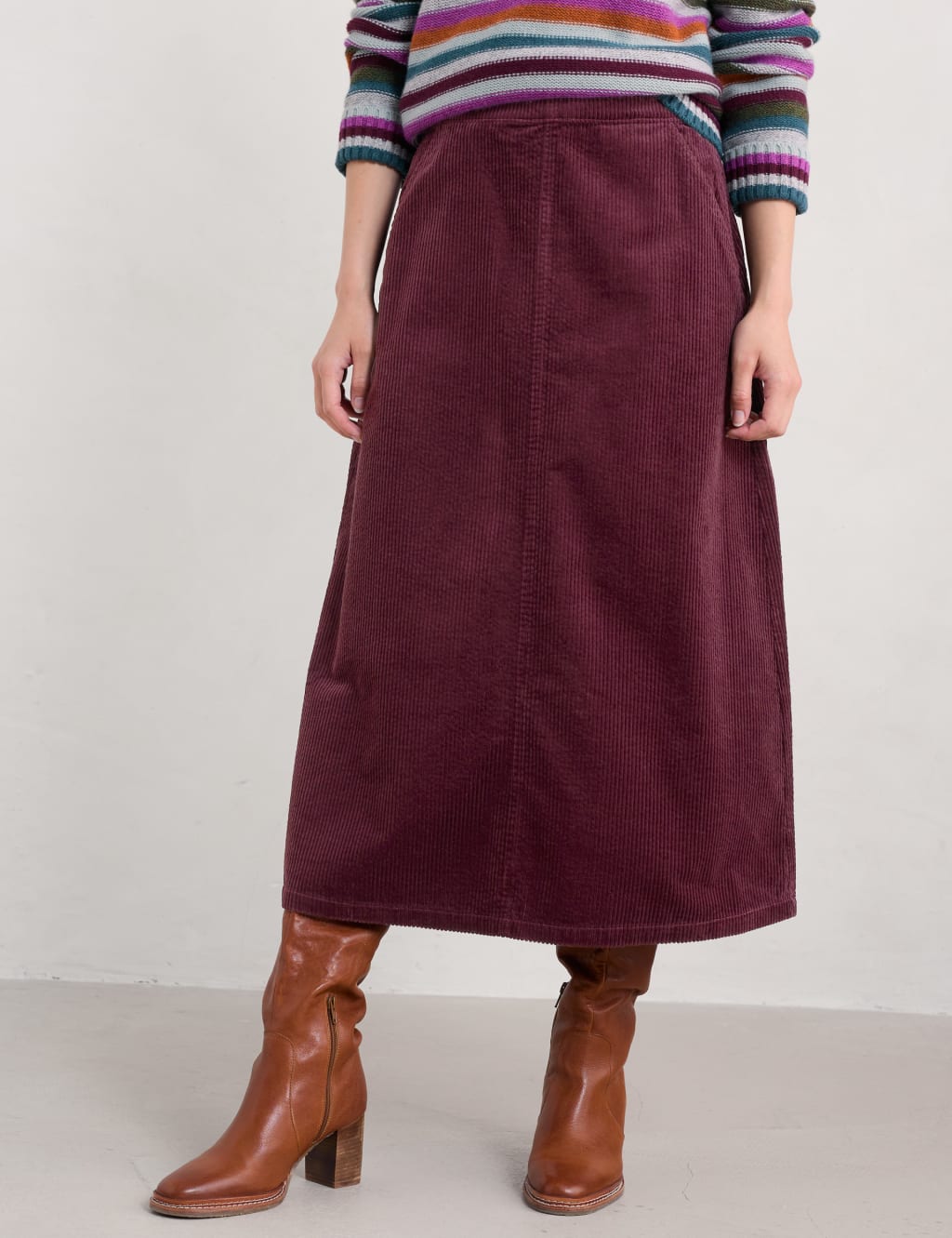 Pure Cotton Cord Midi A-Line Skirt 1 of 4