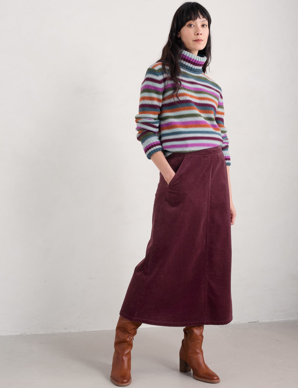 Pure Cotton Cord Midi A-Line Skirt 4 of 4