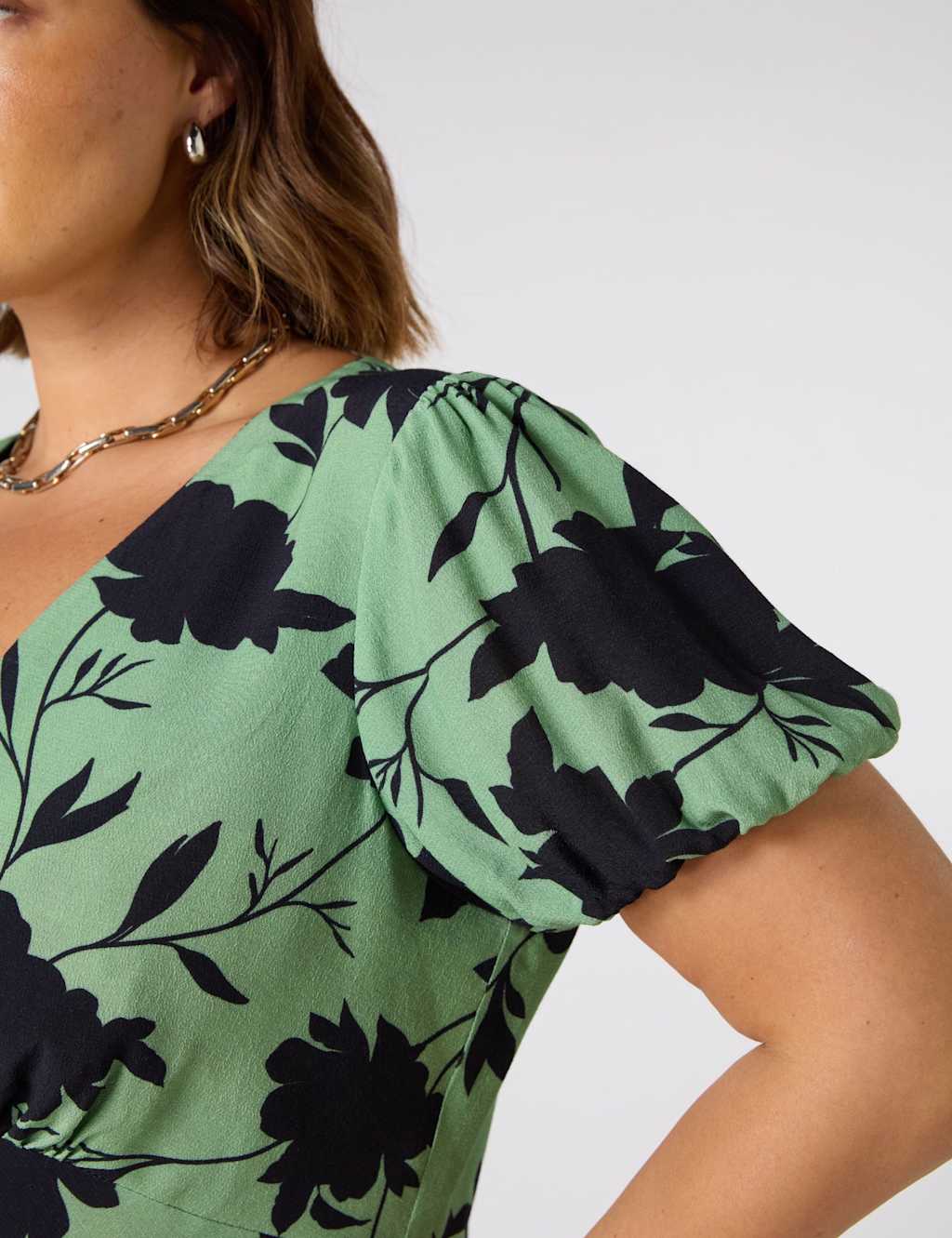 Floral V-Neck Midi Tea Dress 4 of 5