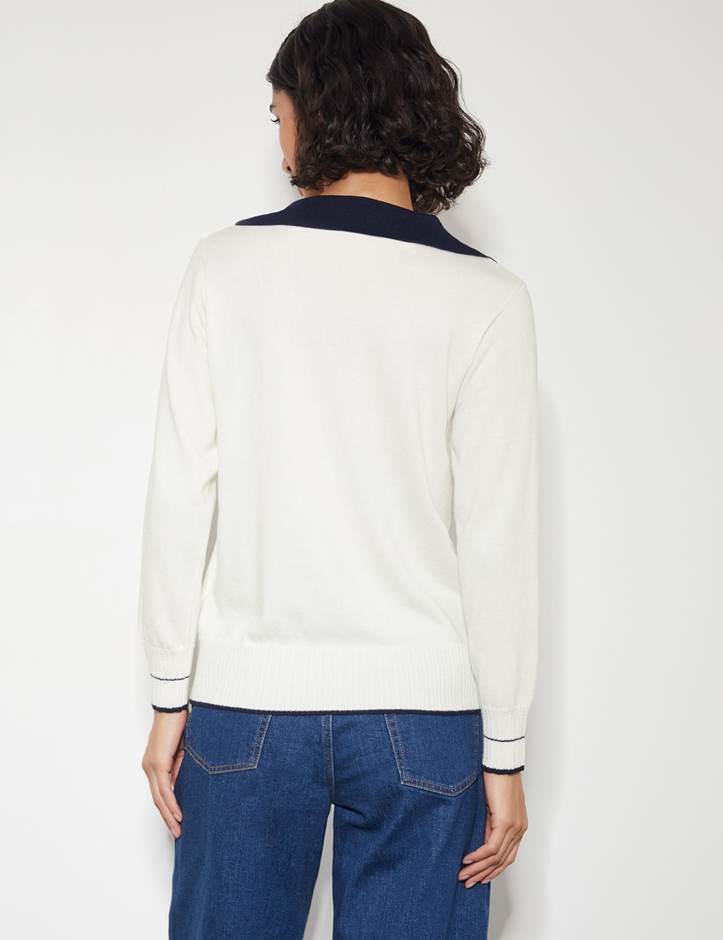 Collared V-Neck Button Detail Jumper with Wool 5 of 5