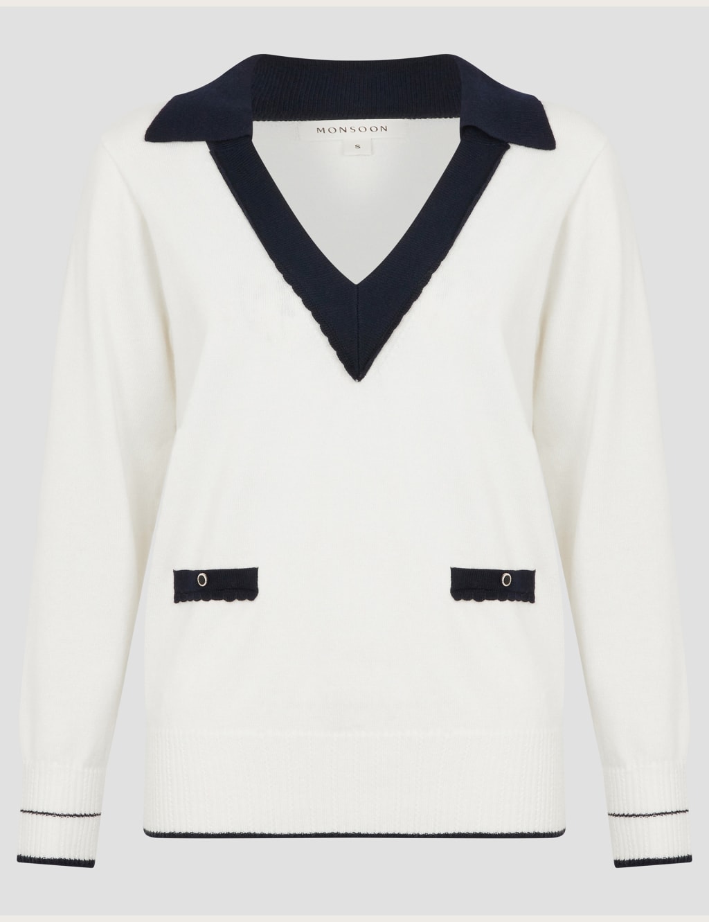 Collared V-Neck Button Detail Jumper with Wool 2 of 5