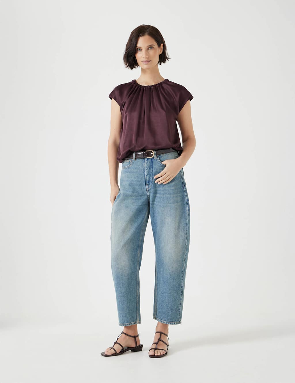 Satin Cap Sleeve Bubble Hem Blouse 3 of 5