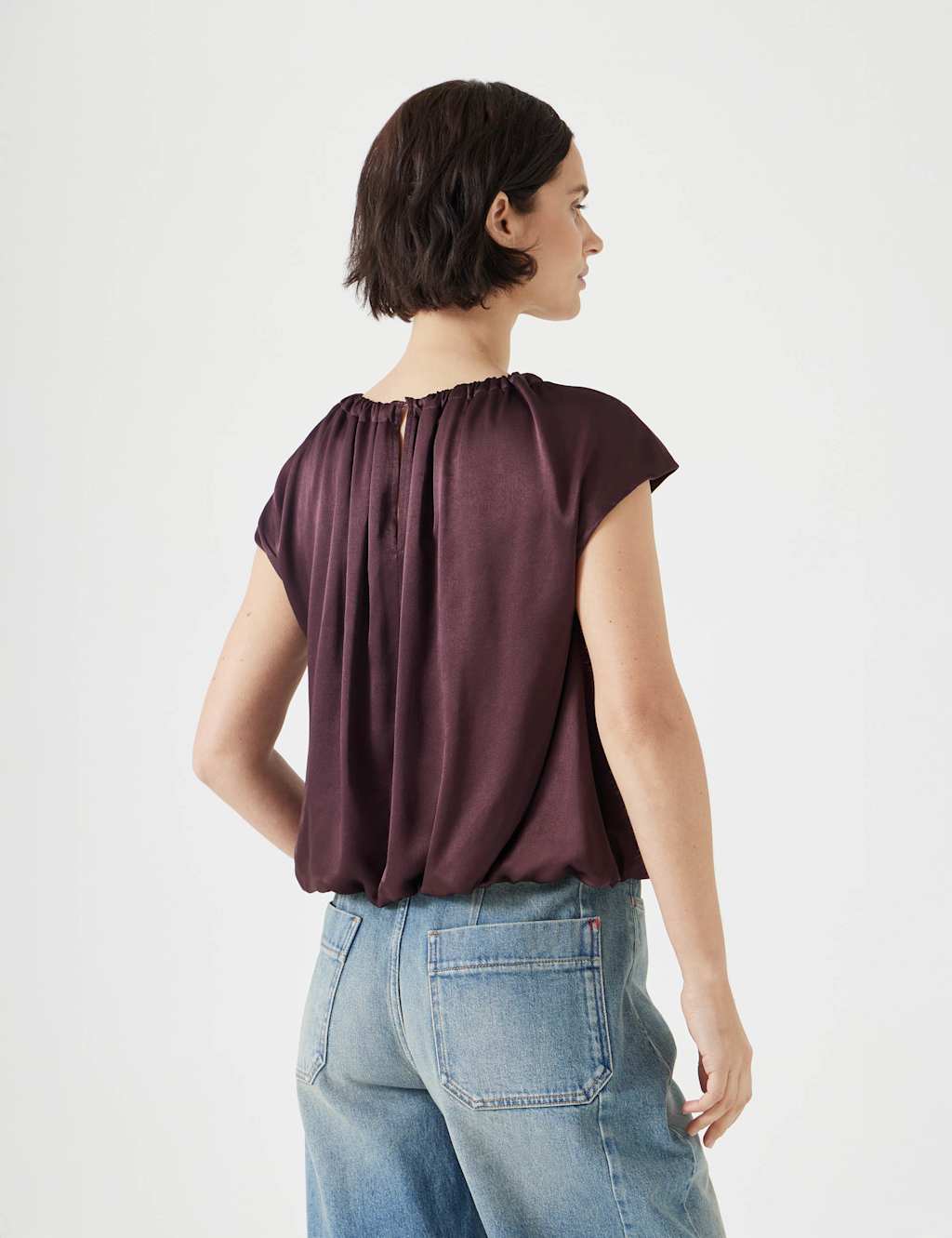 Satin Cap Sleeve Bubble Hem Blouse 4 of 5