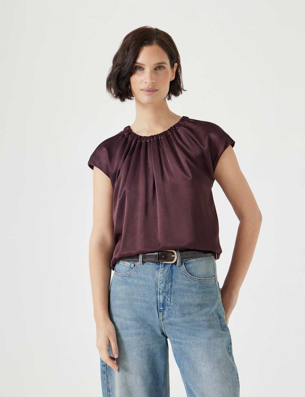 Satin Cap Sleeve Bubble Hem Blouse 5 of 5