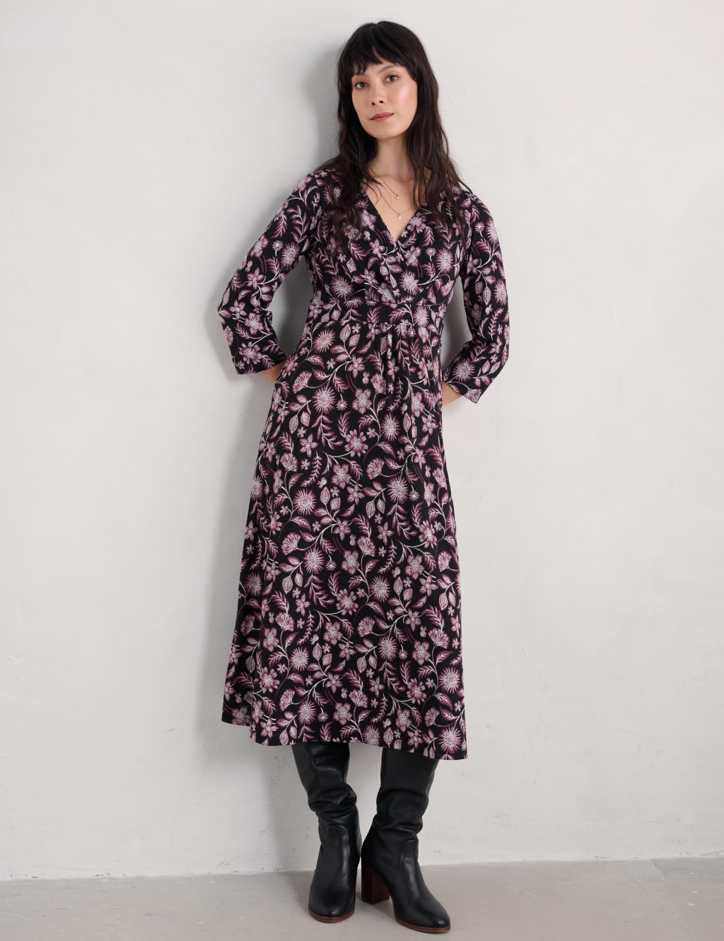 Pure Cotton Floral V-Neck Midi Waisted Dress | Seasalt Cornwall | M&S