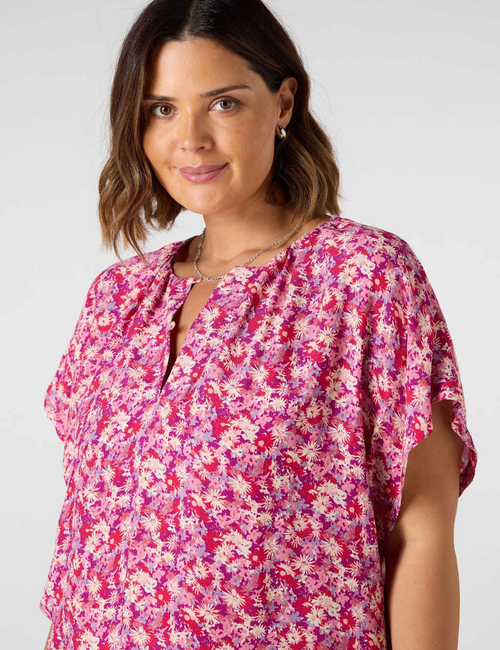 Floral Round Neck Button Detail Blouse 2 of 3