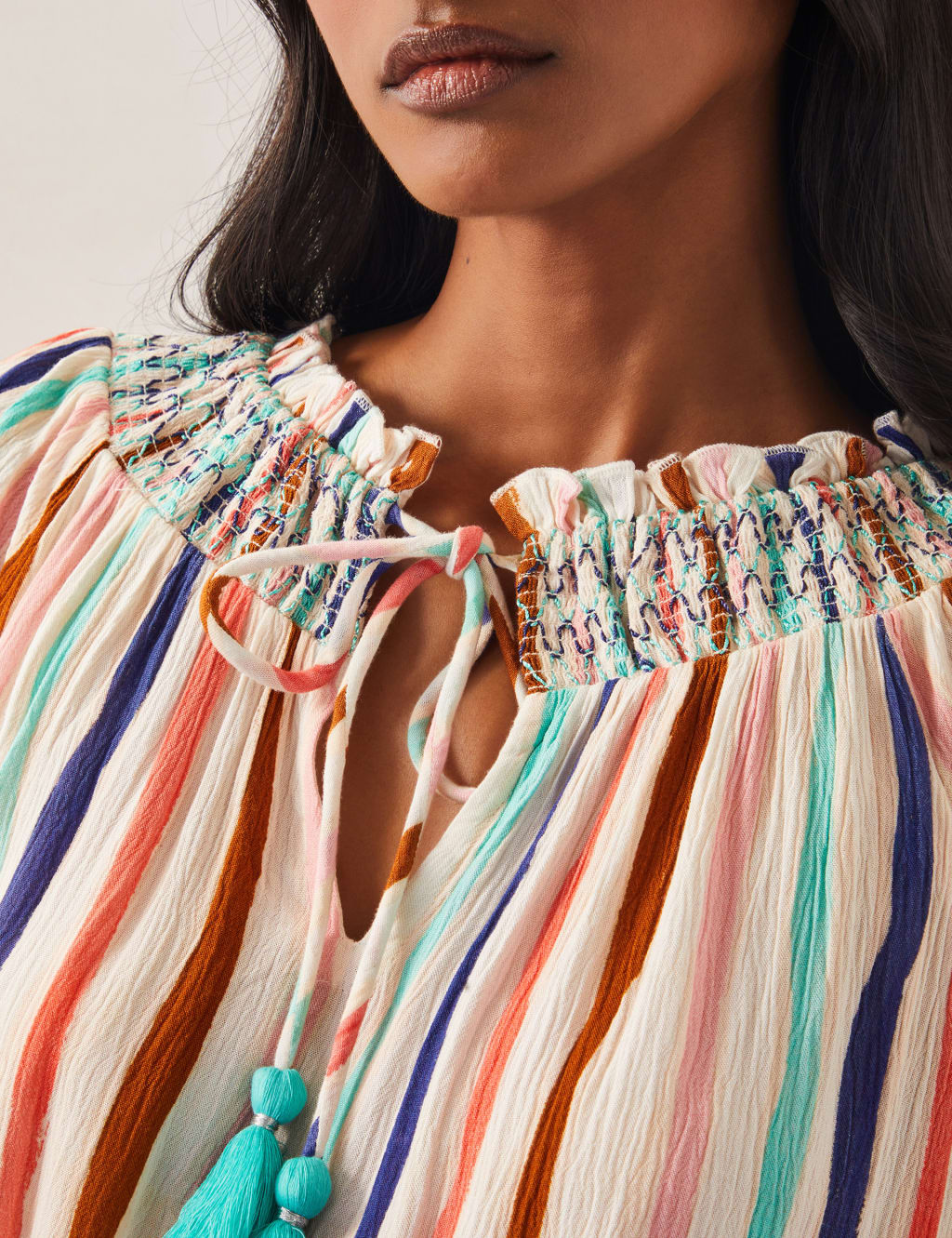 Striped Tie Neck Top 2 of 4