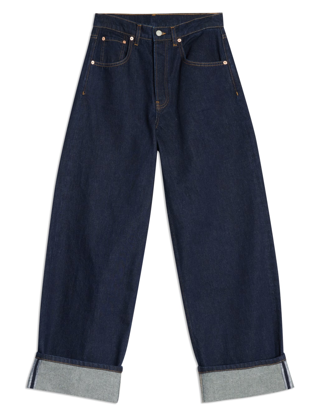 High Waisted Wide Leg Turn Up Jeans 2 of 4