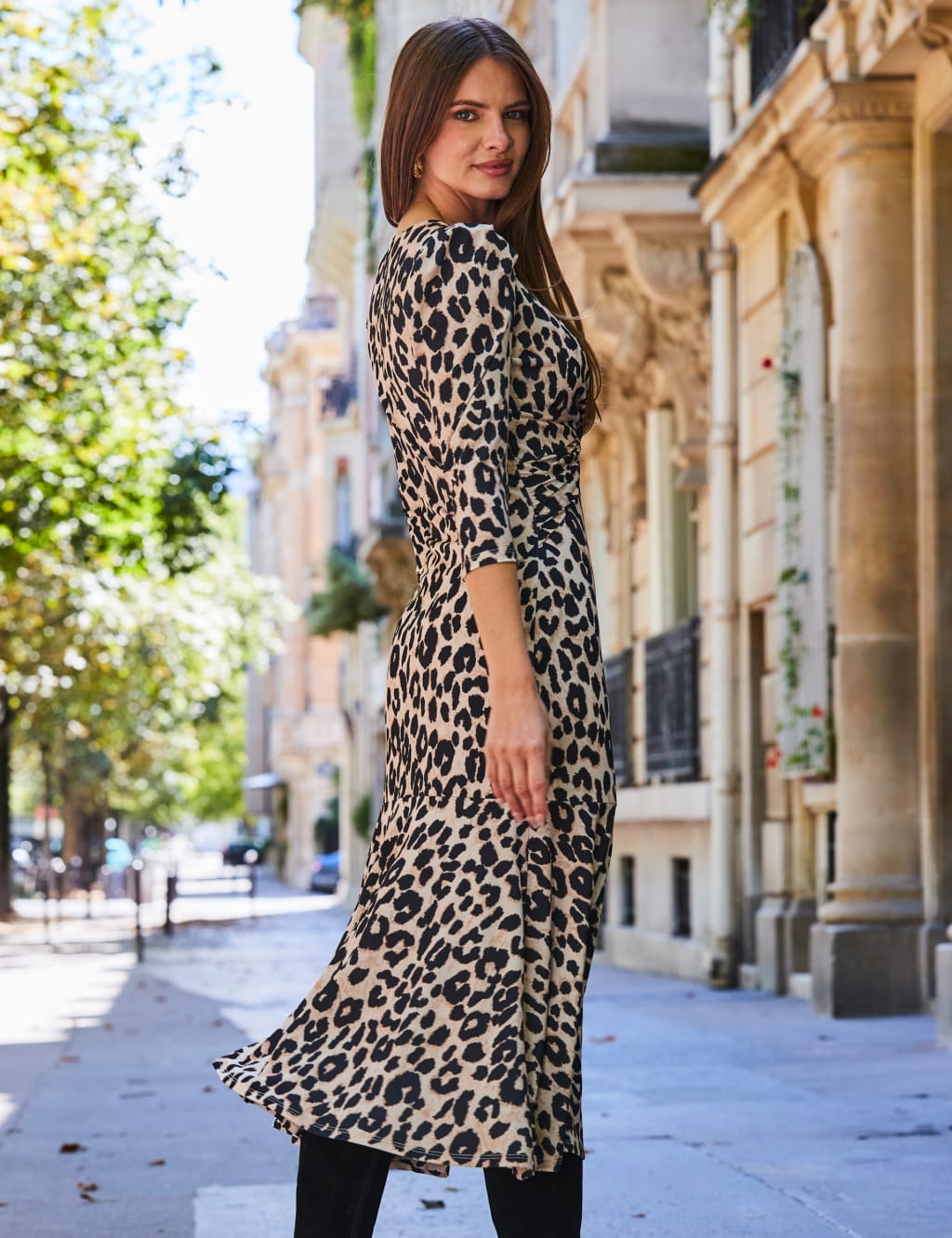 Jersey Animal Print V-Neck Midi Skater Dress 3 of 6