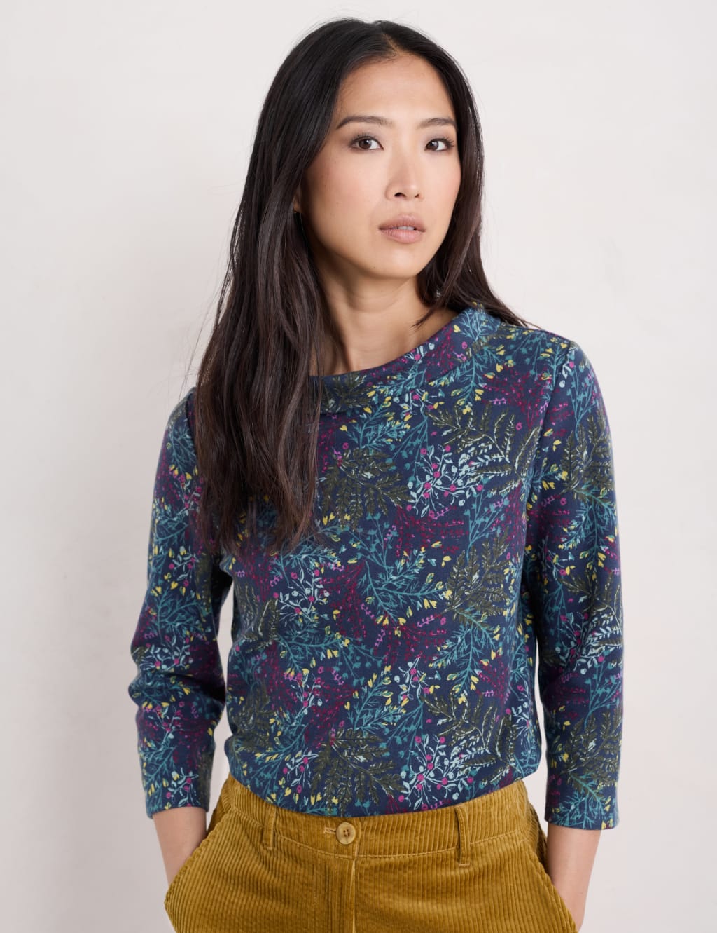 Cotton Rich Printed Collared Fitted Top 1 of 4