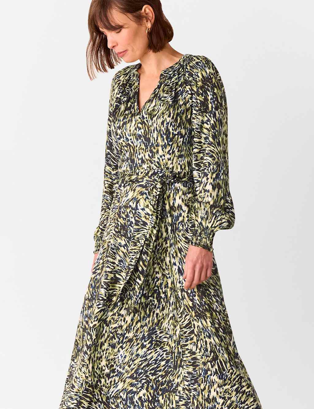 White Leopard Print Notch V Neck Loose Fit Maxi Dress