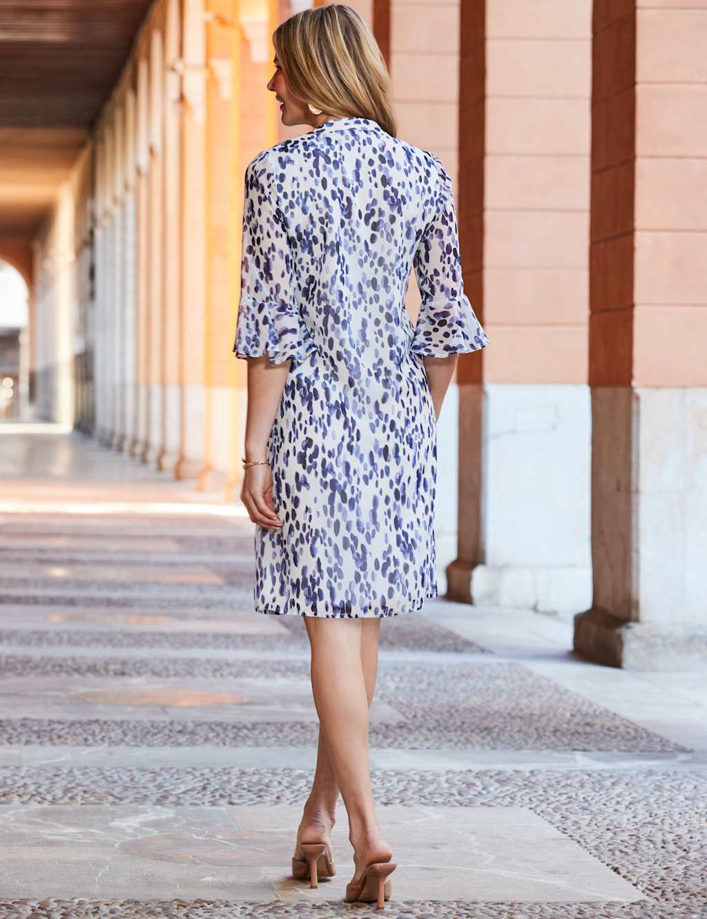 Chiffon Printed Ruffle Sleeve Mini Shift Dress 3 of 5