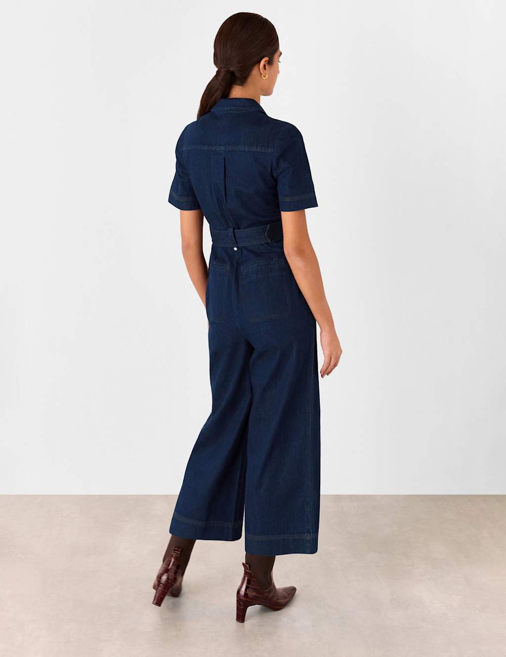 Denim Belted Short Sleeve Jumpsuit 4 of 4
